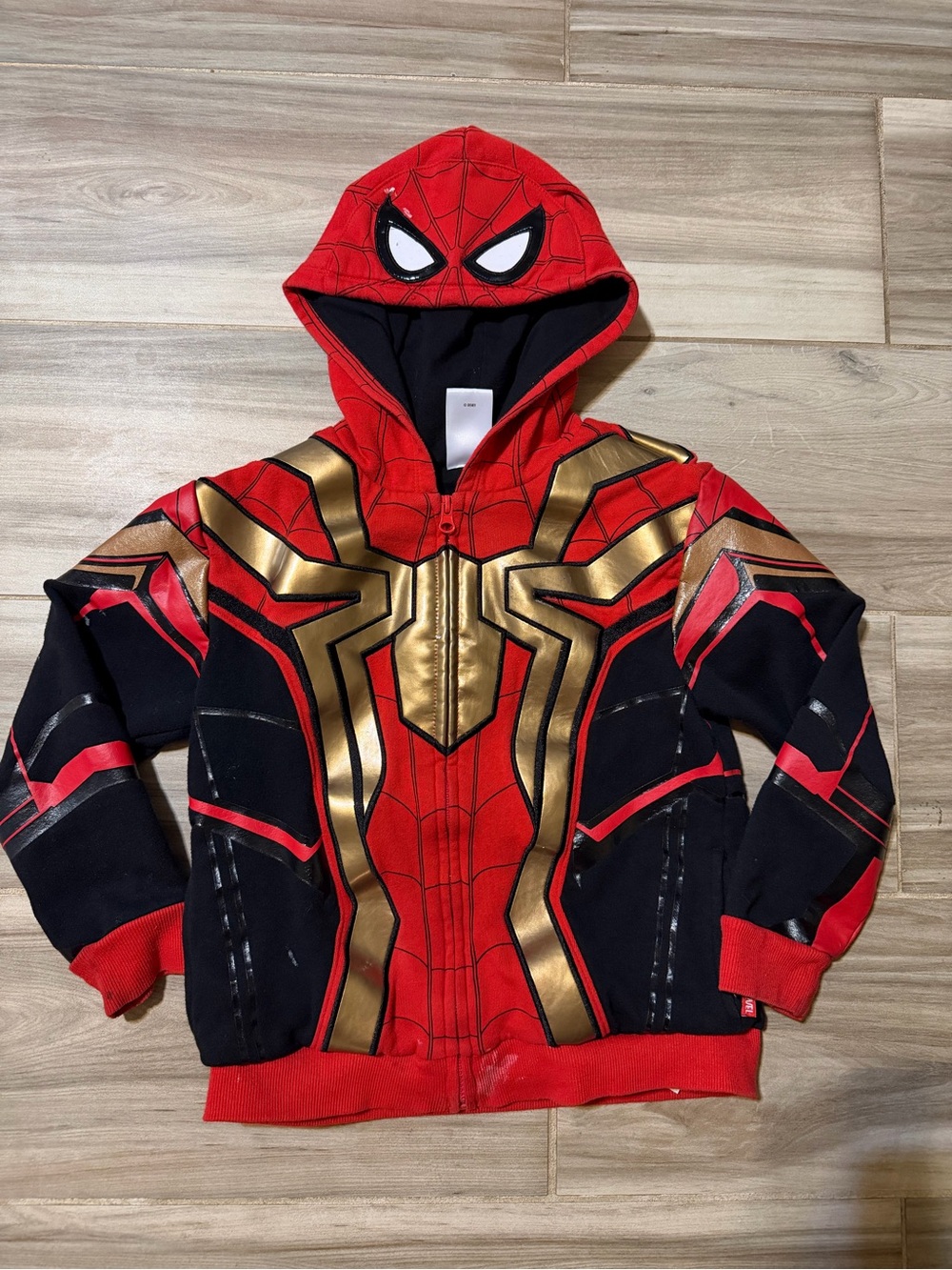 Kids Disney Red Spider-Man Hooded Jacket with Gold Accents